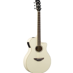Yamaha APX600 VW Thinline body, spruce top, nato back and sides, die-cast chrome tuners, System65 piezo andpreamp with tuner; Vintage White